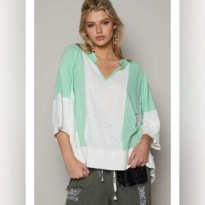 POL Oversized Green White Cotton Top